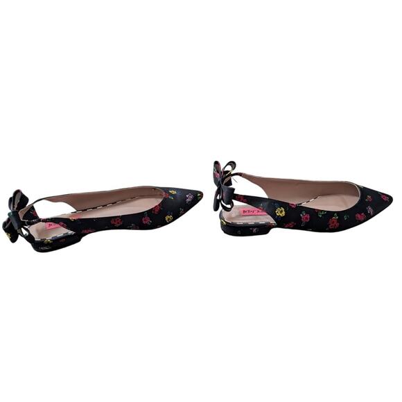 Betsey Johnson Floral Slingback Flats with Bow Detail Size 9.5 Black - Picture 3 of 3